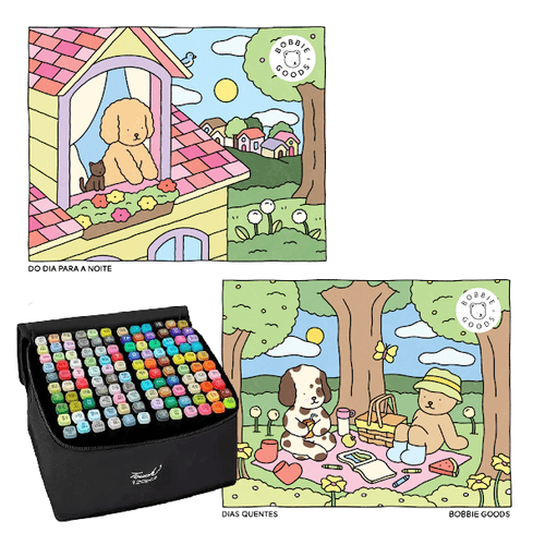 Livros de colorir adulto Bobbie Goods kit com canetinha 120 cores